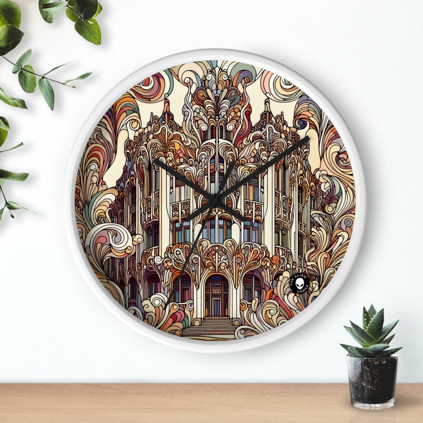 "Estaciones encantadas: Ilustración del bosque Art Nouveau" - El reloj de pared alienígena Art Nouveau