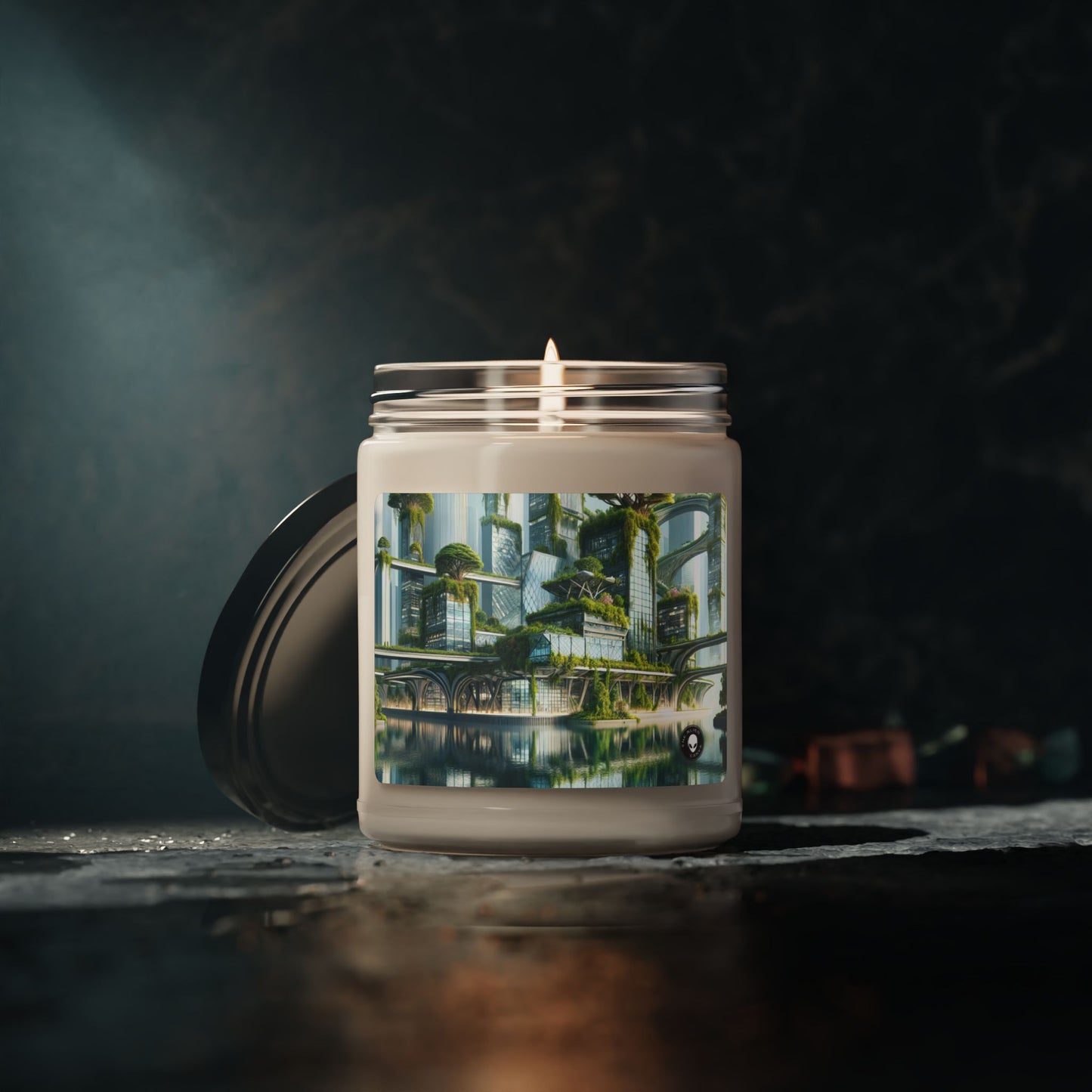 "Nature's Fusion: A Futuristic Cityscape" - The Alien Scented Soy Candle 9oz