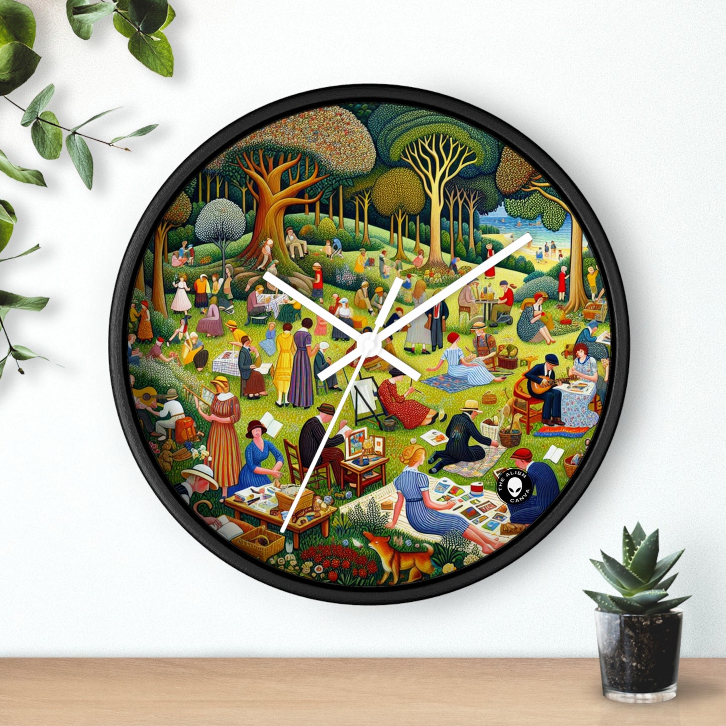 "Whimsical Village Delights" - The Alien Wall Clock Naïve Art