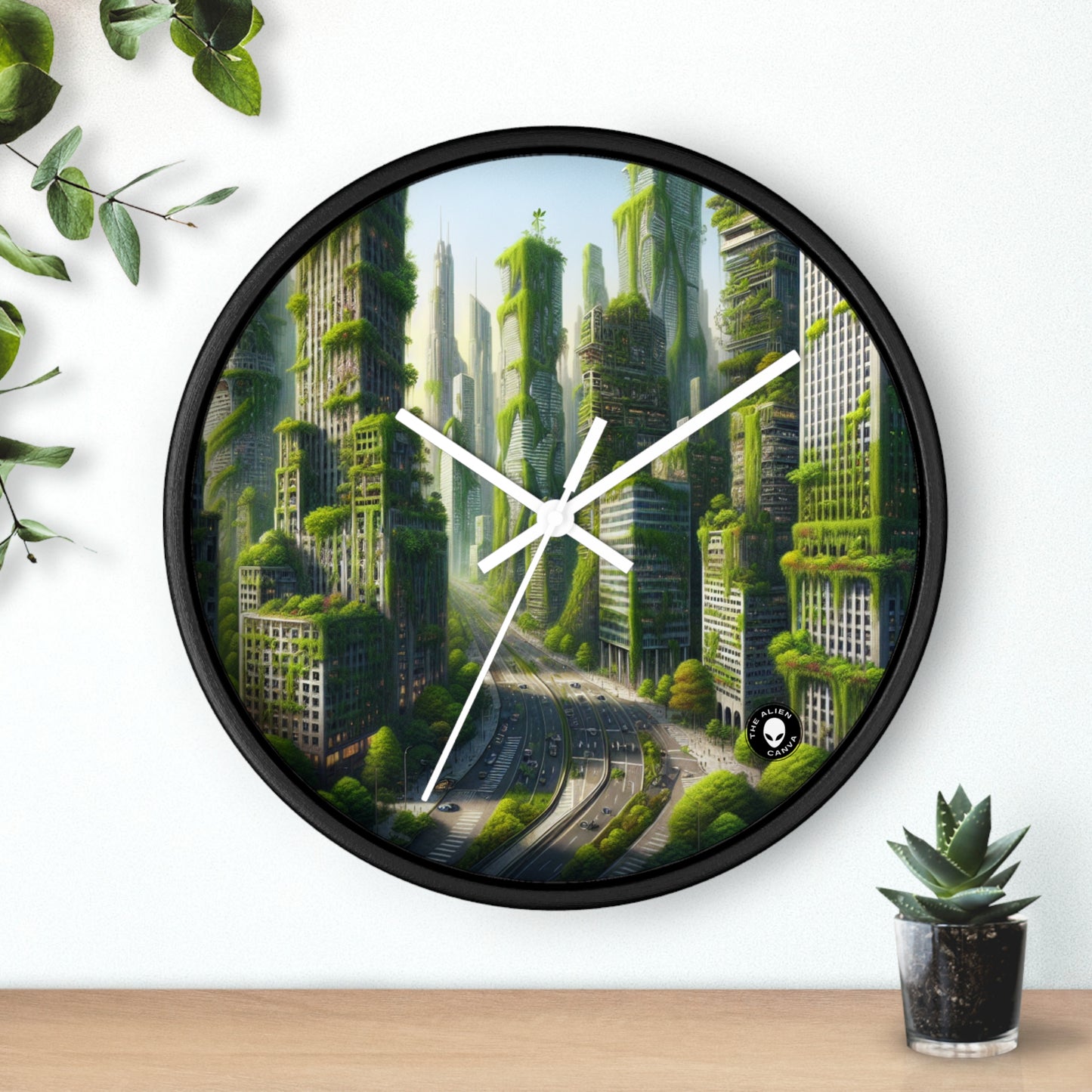 « La résurgence de la nature : un paysage urbain futuriste » – L'horloge murale extraterrestre