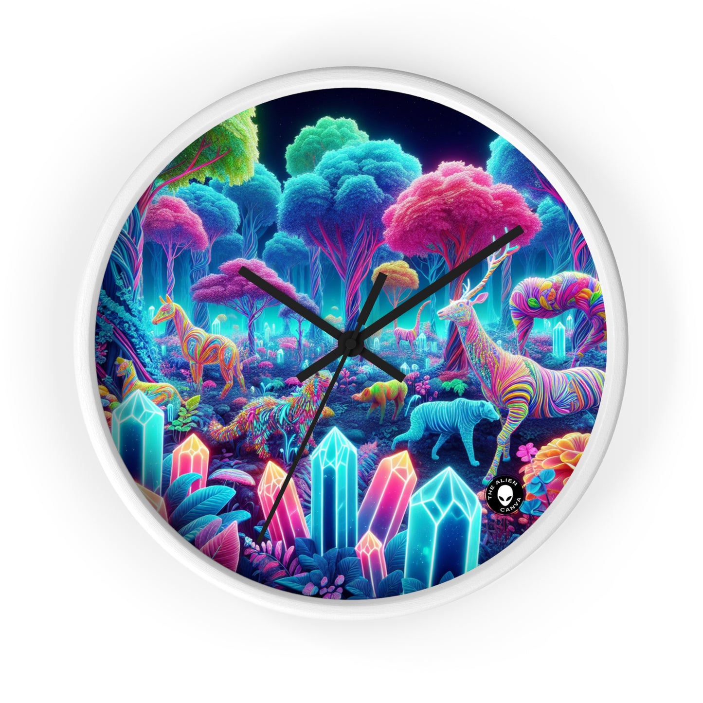 "Glowing Enchantment: Neon Forest" - The Alien Wall Clock