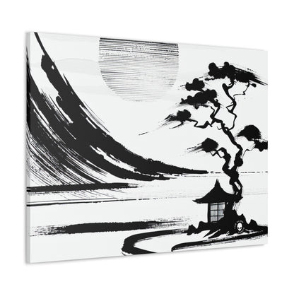 "Harmony of Wind and Water: A Zen Ink Painting" - The Alien Canva Zen Ink Painting