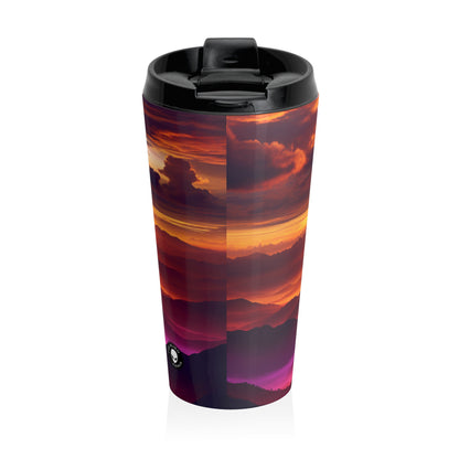 "Dawning Peaks: A Mountain Sunrise" - The Alien Stainless Steel Travel Mug