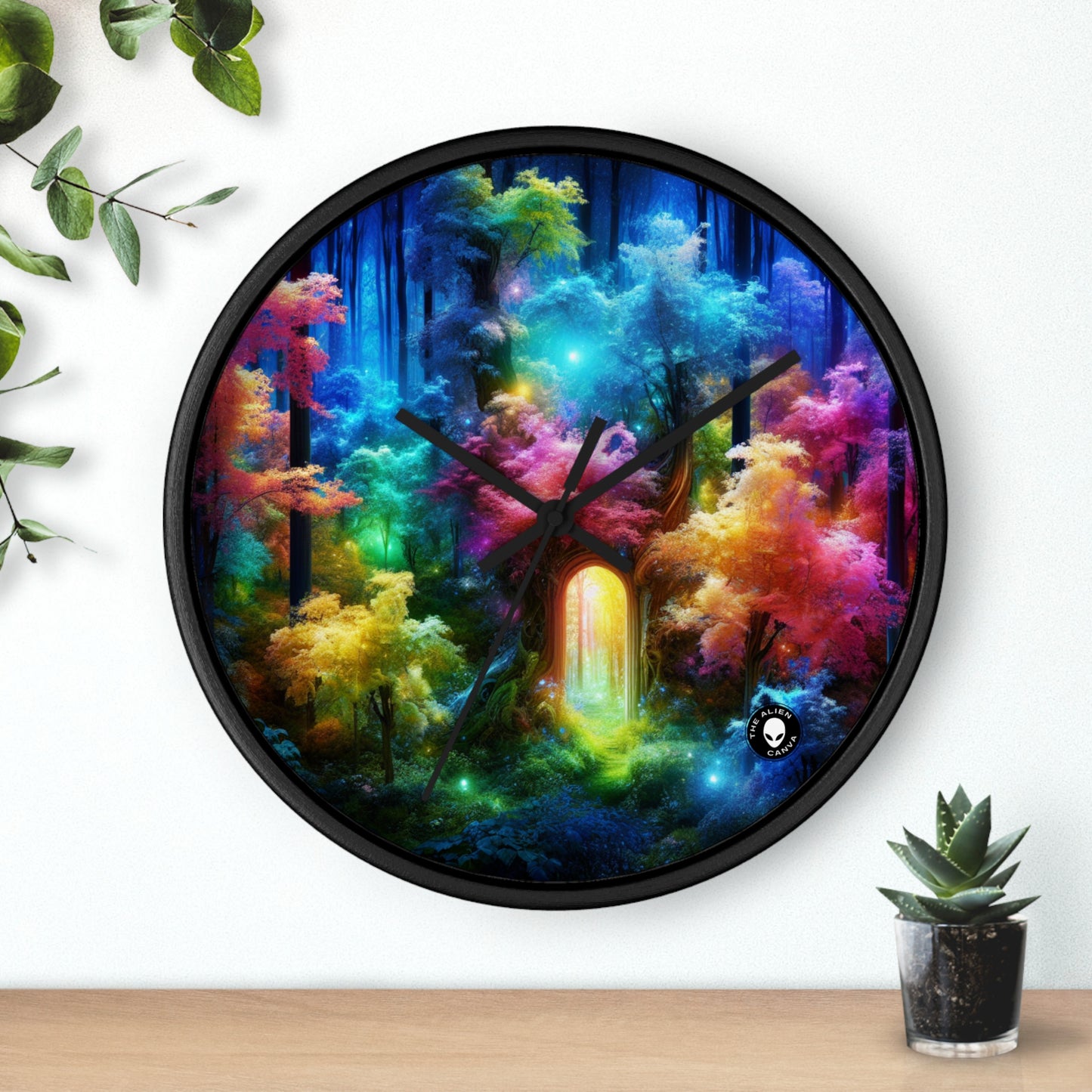 "Enchanted Rainbow Forest: Gateway to the Unseen Realm" - The Alien Wall Clock