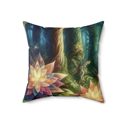 Enchanted Woodland: Glowing Blossoms and Mystical Beings- The Alien Spun Polyester Square Pillow