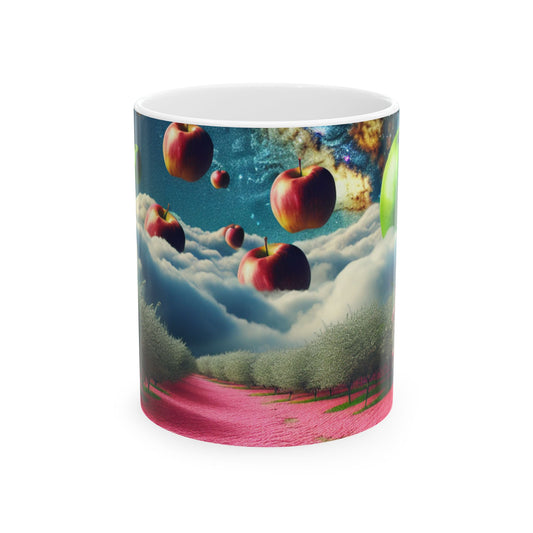 "Apple Sky and Pink Flower Carpet: A Surreal Landscape" - The Alien Ceramic Mug 11oz