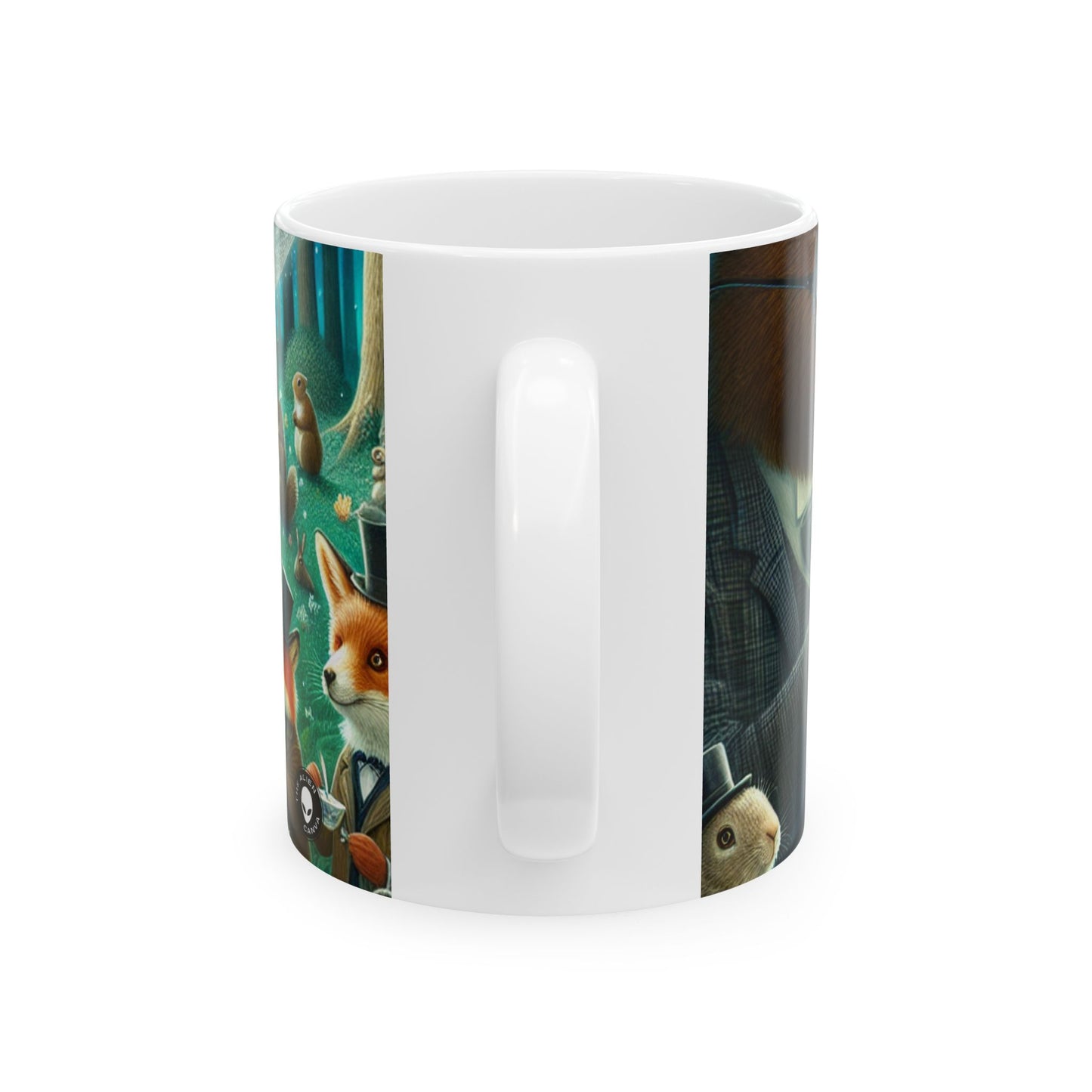 "Fiesta de té encantada a la luz de la luna en el bosque" - Taza de cerámica alienígena de 11 oz