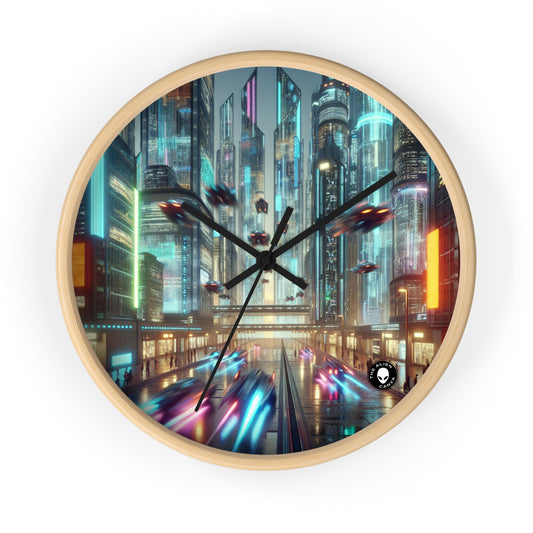 Neon Rain: A Futuristic Cityscape - The Alien Wall Clock