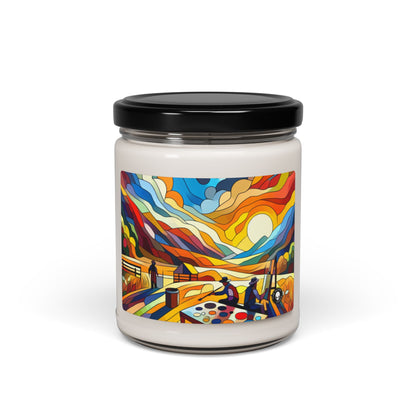 "Paysage urbain futuriste au néon" - La bougie de soja parfumée Alien 9oz Peinture à bords durs