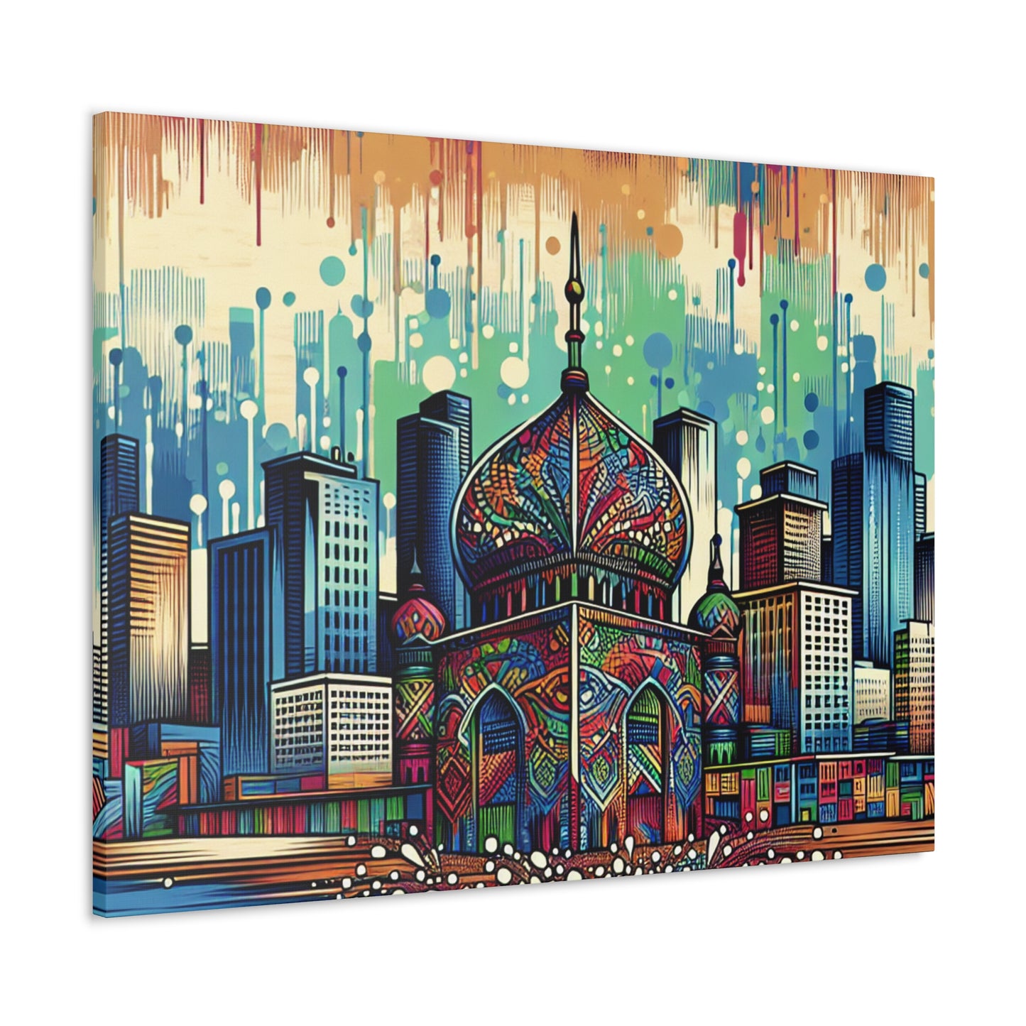 "Bright City: A Pop of Color on the Skyline" - The Alien Canva Street Art / Graffiti Style