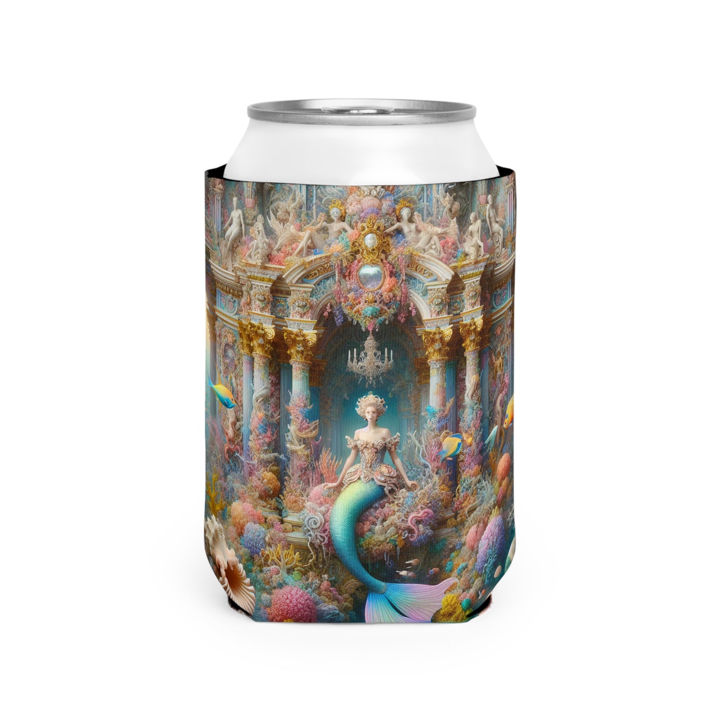 "Esplendor submarino: un palacio de sirenas rococó" - The Alien Can Cooler Sleeve estilo rococó