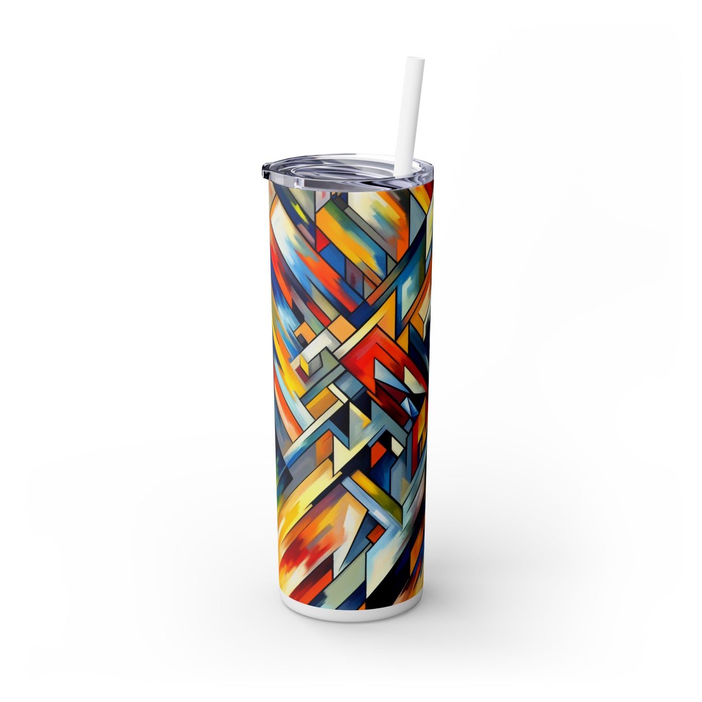 "Night Pulse: A Cubo-Futurist Cityscape" - The Alien Maars® Skinny Tumbler with Straw 20oz Cubo-Futurism