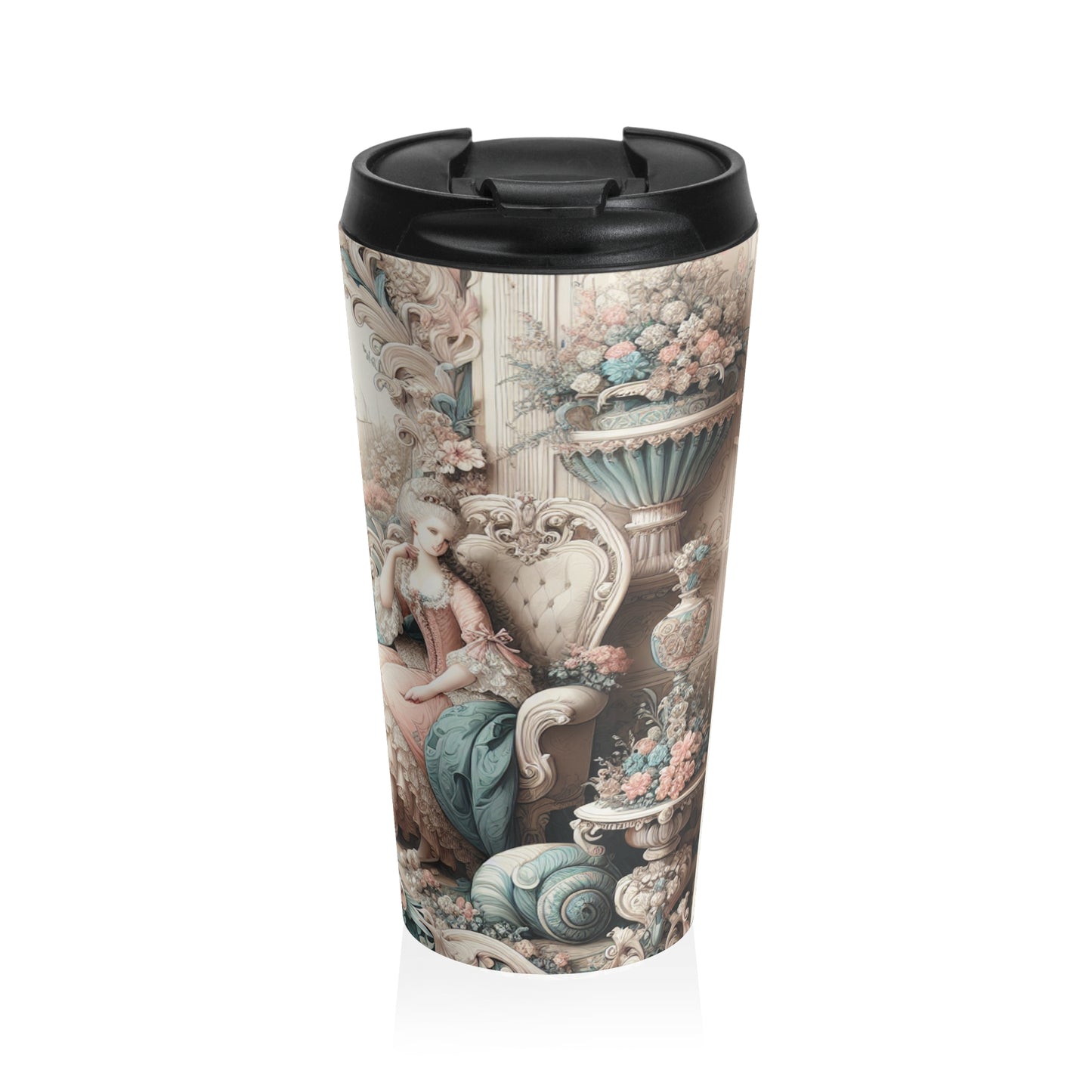 "Enchantement dans les jardins pastel : Rococo Fairy Princess" - The Alien Mug de voyage en acier inoxydable Rococo