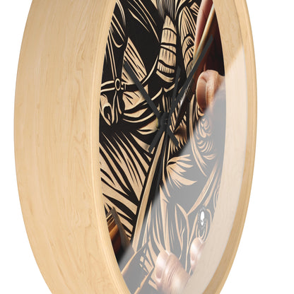 "Enchanting Shadows: A Woodcut Print of the Dancing Northern Lights" - The Alien Wall Clock Woodcut Printing