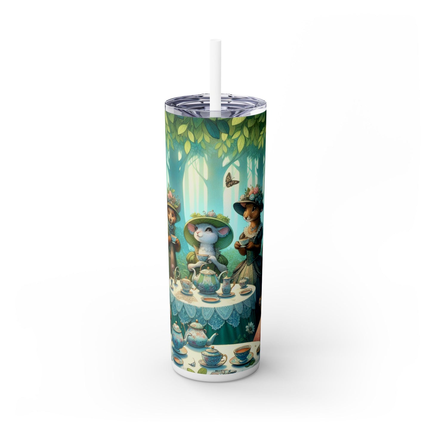 "Sombreros elegantes y tazas de té: una fiesta de té en el bosque" - Vaso estrecho con pajita de 20 oz de Alien Maars®