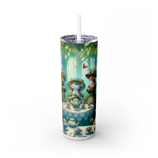 "Fancy Hats and Teacups: A Woodland Tea Party" - The Alien Maars® Skinny Tumbler with Straw 20oz