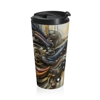 "Bio-Mech Cityscape: Harmonious Fusion" - The Alien Stainless Steel Travel Mug Bio-mechanical Art