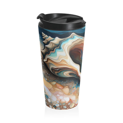 "Une vue sur la plage à travers un coquillage" - The Alien Tasse de voyage en acier inoxydable Versage acrylique