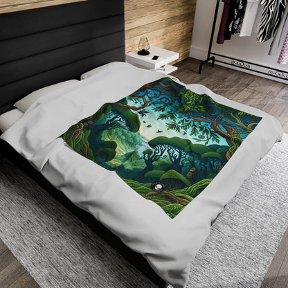 "Enchanted Woodland: Where Trees Dance and Creatures Roam" - The Alien Velveteen Plush Blanket