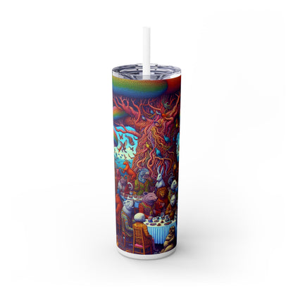 "Animal Tea Party in a Rainbow Wonderland" - The Alien Maars® Skinny Tumbler with Straw 20oz