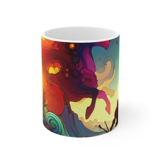 "Crossovers Clash: The Ultimate Battle of Dimensions" - The Alien Ceramic Mug 11oz Video Game Art