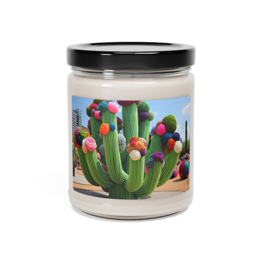 "Cactus rellenos de hilo en el cielo" - Vela de soja con aroma a extraterrestre, estilo bombardeo de hilo de 9 oz (arte de fibra)