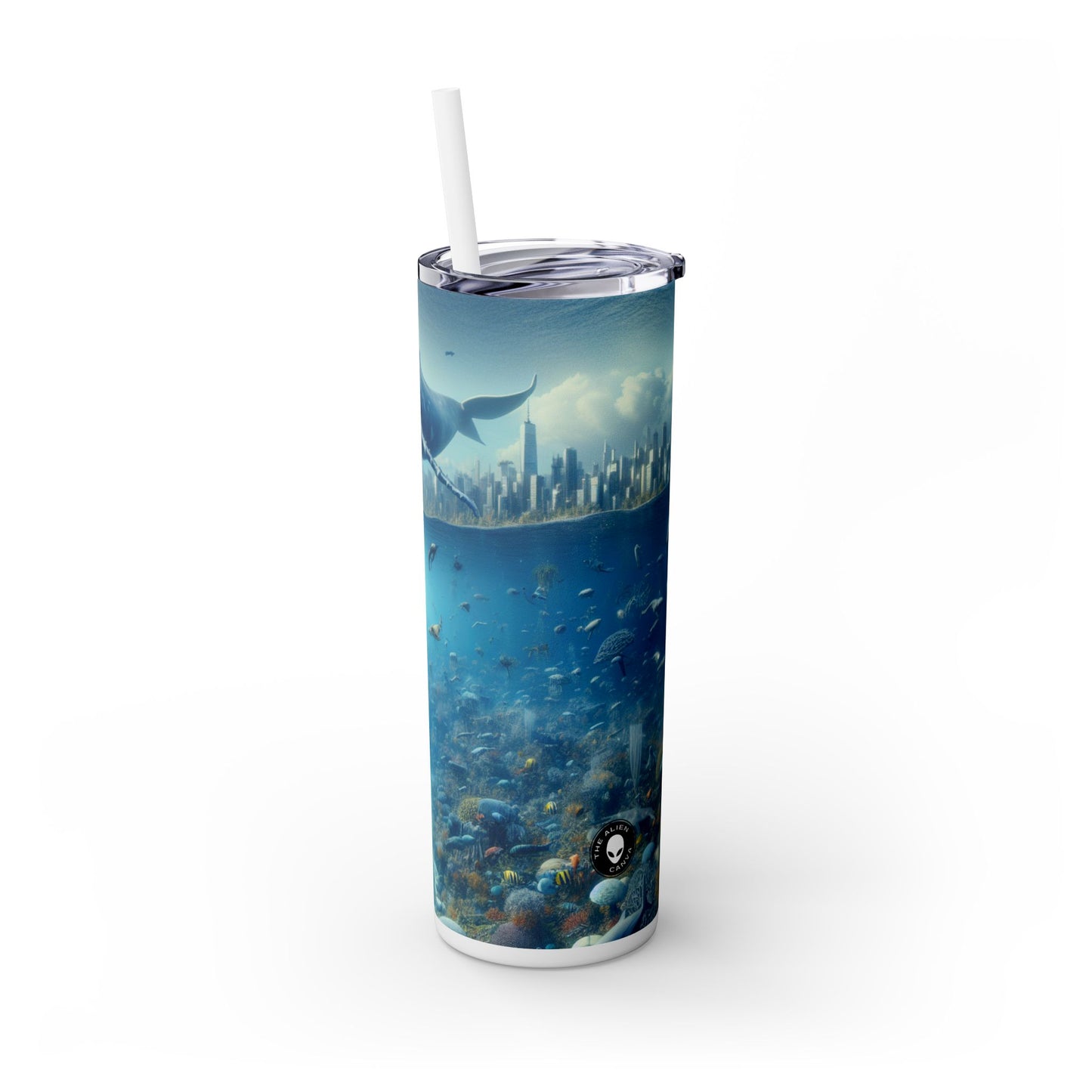 "Whale City: un país de las maravillas submarino surrealista" - Vaso delgado con pajita de 20 oz de Alien Maars®