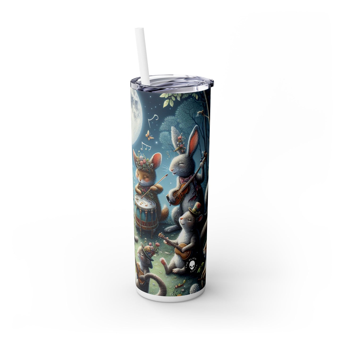 "Melodías a la luz de la luna en el bosque encantado" - Vaso delgado con pajita de 20 oz de Alien Maars®