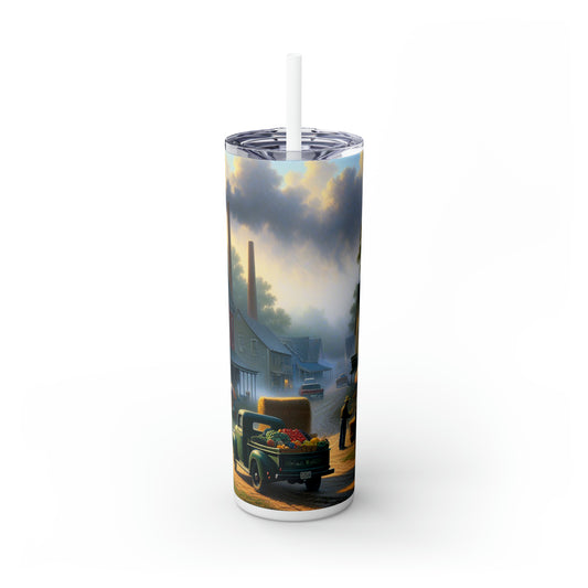 "Harvest Tranquility: A Midwest Farm Scene" - The Alien Maars® Skinny Tumbler with Straw 20oz Regionalism