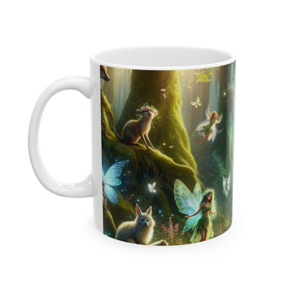 "Bosque encantado iluminado por la luna" - Taza de cerámica alienígena de 11 oz