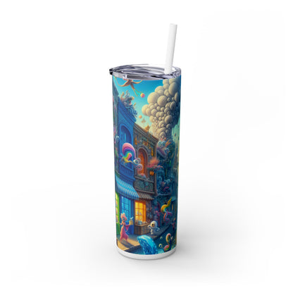 "Whimsical Wonders: A Vibrant Street Scene" - The Alien Maars® Skinny Tumbler with Straw 20oz