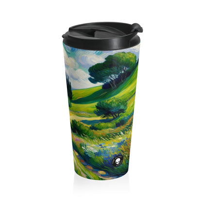 "Mystical Morning: A Post-Impressionist Journey into a Vibrant Dawn" - The Alien Stainless Steel Travel Mug Post-Impressionism