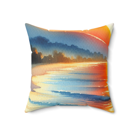 "Sunrise at the Beach" - The Alien Spun Polyester Square Pillow Watercolor Painting