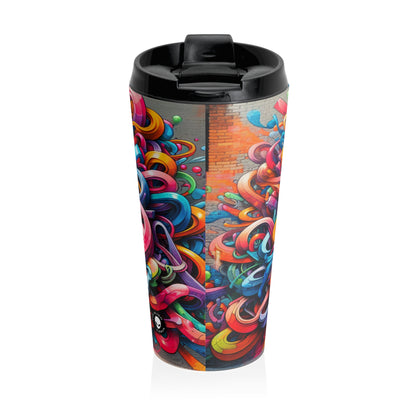 "Urban Vibe: A Graffiti Cityscape" - Taza de viaje de acero inoxidable The Alien Graffiti Art