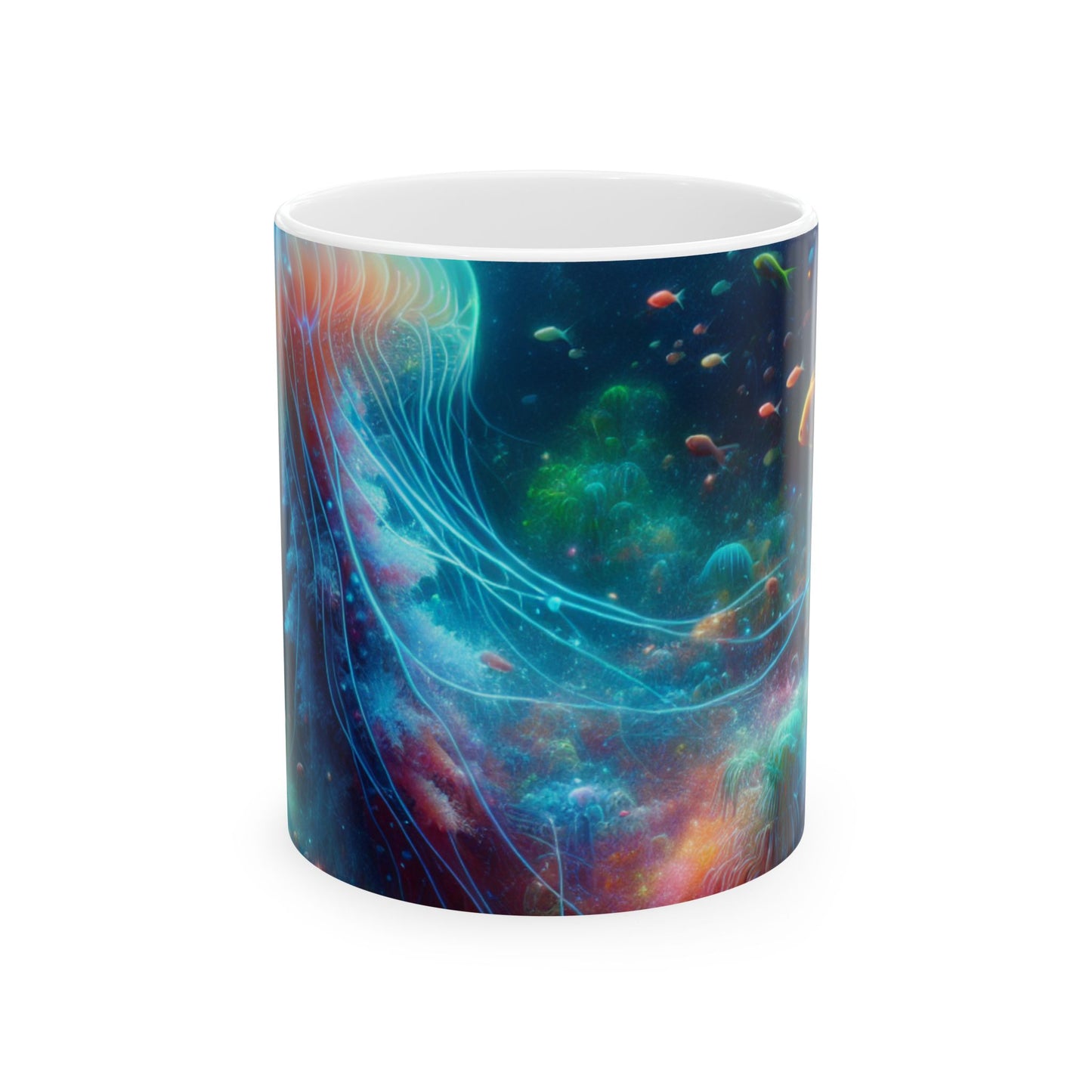 "Medusas brillantes en el mundo submarino encantado" - Taza de cerámica The Alien de 11 oz