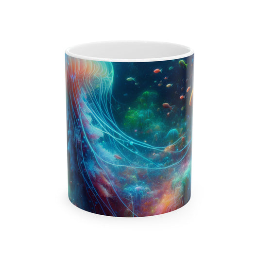 "Medusas brillantes en el mundo submarino encantado" - Taza de cerámica The Alien de 11 oz