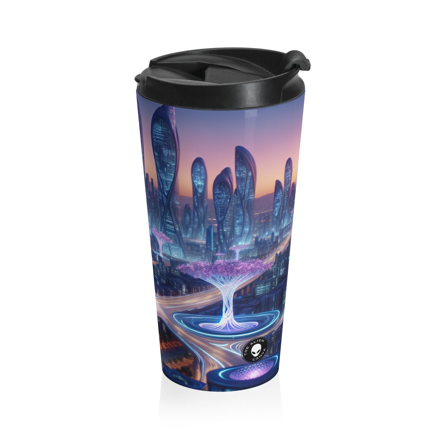 "City of Tomorrow: Nature and Technology Intertwined" - The Alien Stainless Steel Travel Mug