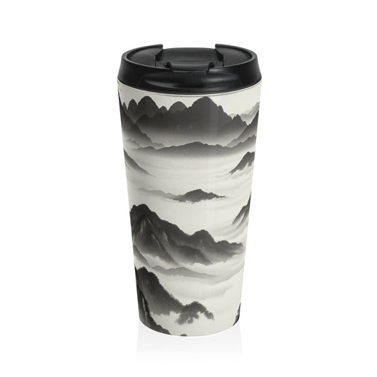 "Misty Peaks in the Fog" - The Alien Stainless Steel Travel Mug Ink Wash Painting Style