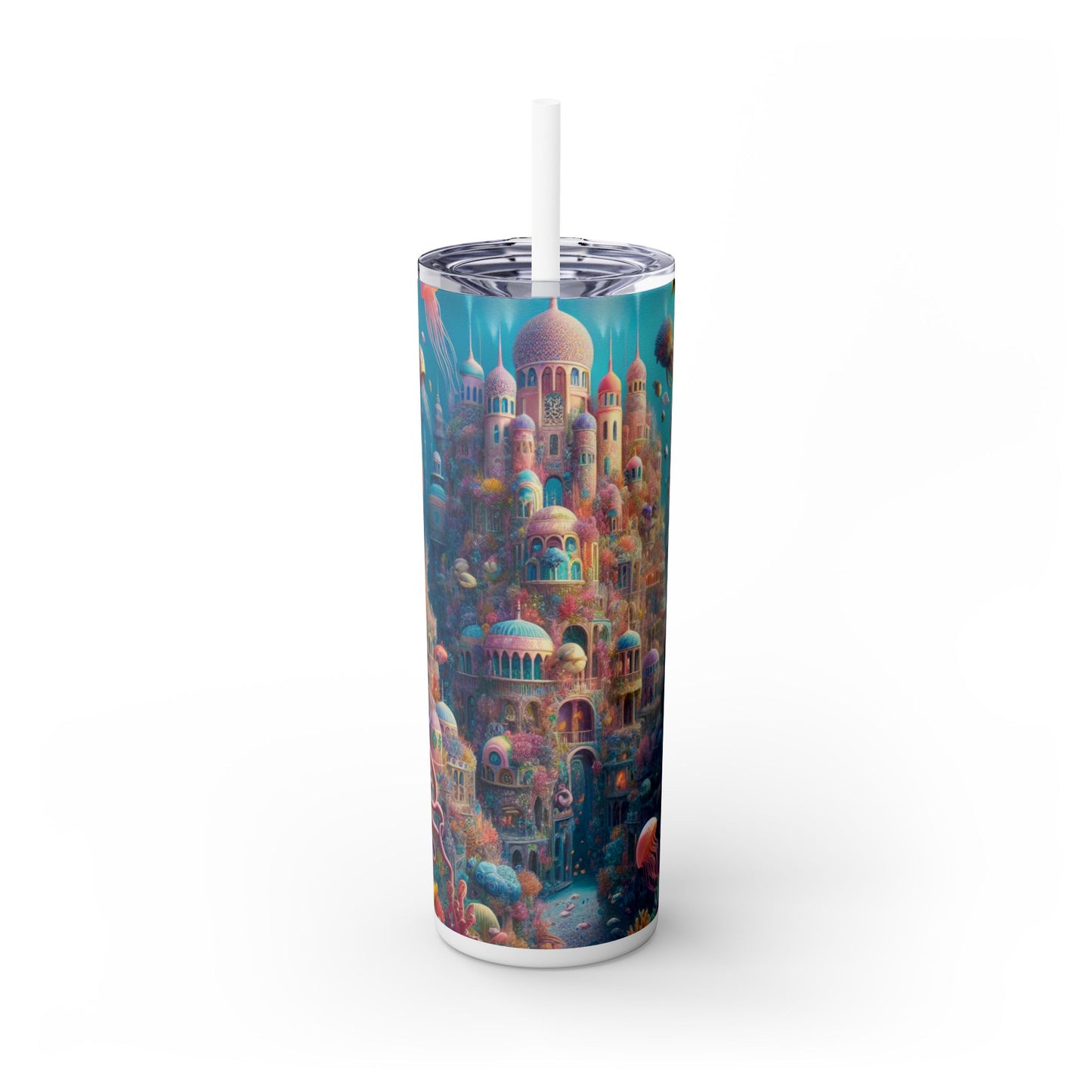 "Treasure of the Deep: A Fantastical Underwater City" - The Alien Maars® Skinny Tumbler with Straw 20oz