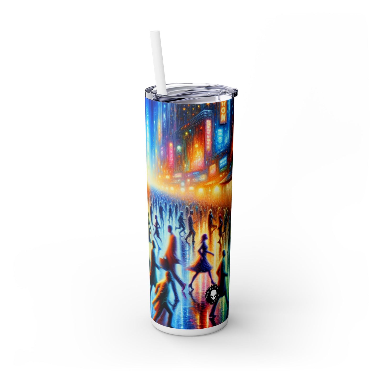 "Neon Nightscapes: A Symphony of City Chaos" - The Alien Maars® Skinny Tumbler with Straw 20oz