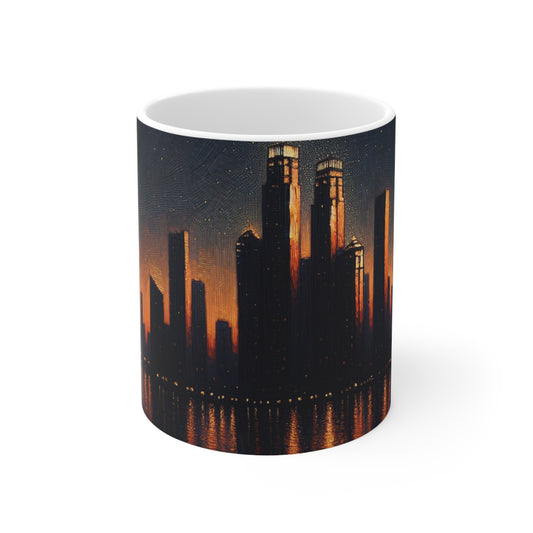 "The City Aglow" - La tasse en céramique Alien 11oz style post-impressionnisme