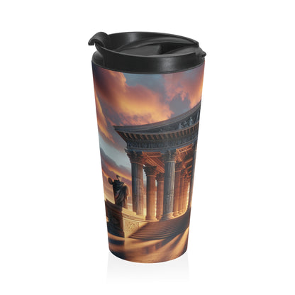 "Lueur chaude du temple grec" - La tasse de voyage en acier inoxydable Alien style néoclassicisme