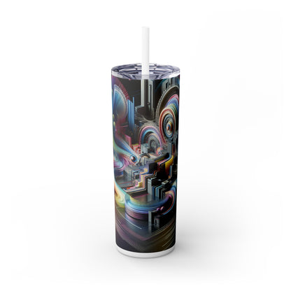 "Neon Nights: A Futuristic Urban Dream" - The Alien Maars® Skinny Tumbler with Straw 20oz Digital Art