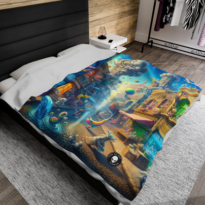 "Whimsical Wonders: A Vibrant Street Scene" - The Alien Velveteen Plush Blanket