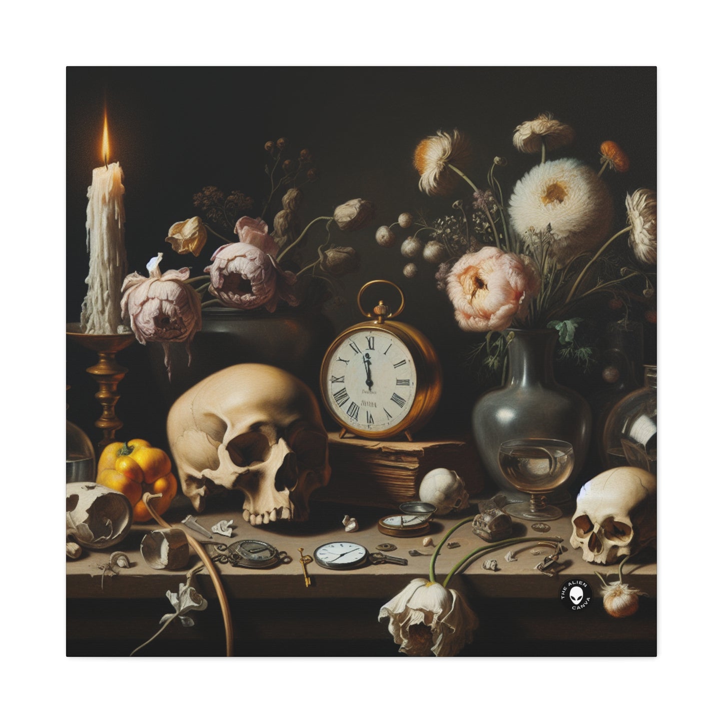 "Decadencia digital: una Vanitas contemporánea que examina el consumismo en el siglo XXI" - The Alien Canva Vanitas Painting