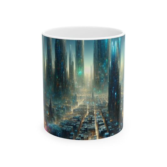 "Neon Oasis: un país de las maravillas urbano futurista" - Taza de cerámica The Alien de 11 oz