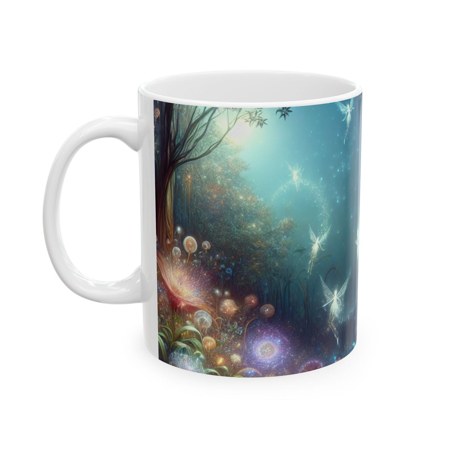 "Bosque de flores encantado a la luz de la luna": taza de cerámica alienígena de 11 oz