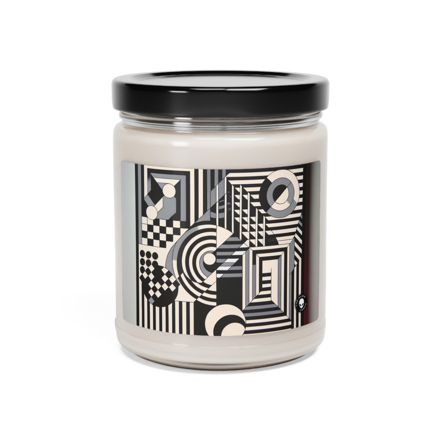 "Mesmerize: Geometría audaz del Op Art en blanco y negro" - La vela de soja con aroma a extraterrestre de 9 oz Op Art