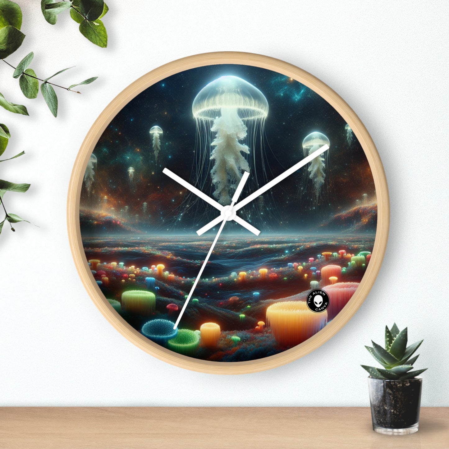 Paisaje onírico de medusas: el reloj de pared extraterrestre