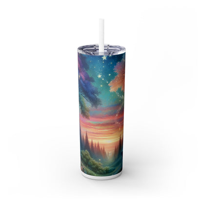 "Atardecer encantado: una pintura de un bosque mágico" - Vaso delgado con pajita de 20 oz de Alien Maars®